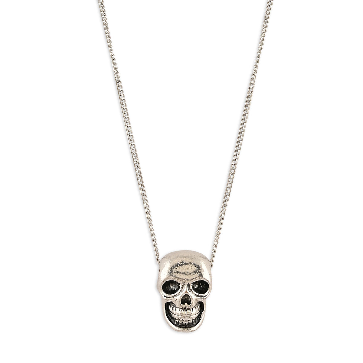 Men’s Silver-Tone Skull Pendant Necklace