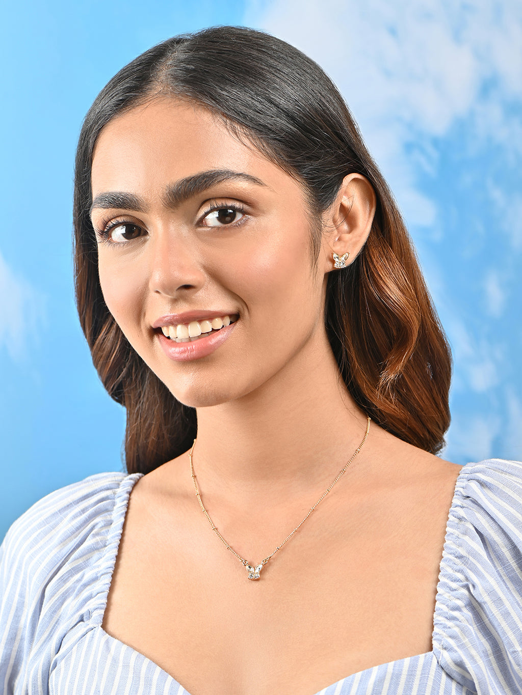 Butterfly Pendant Necklace and Stud Earrings Set