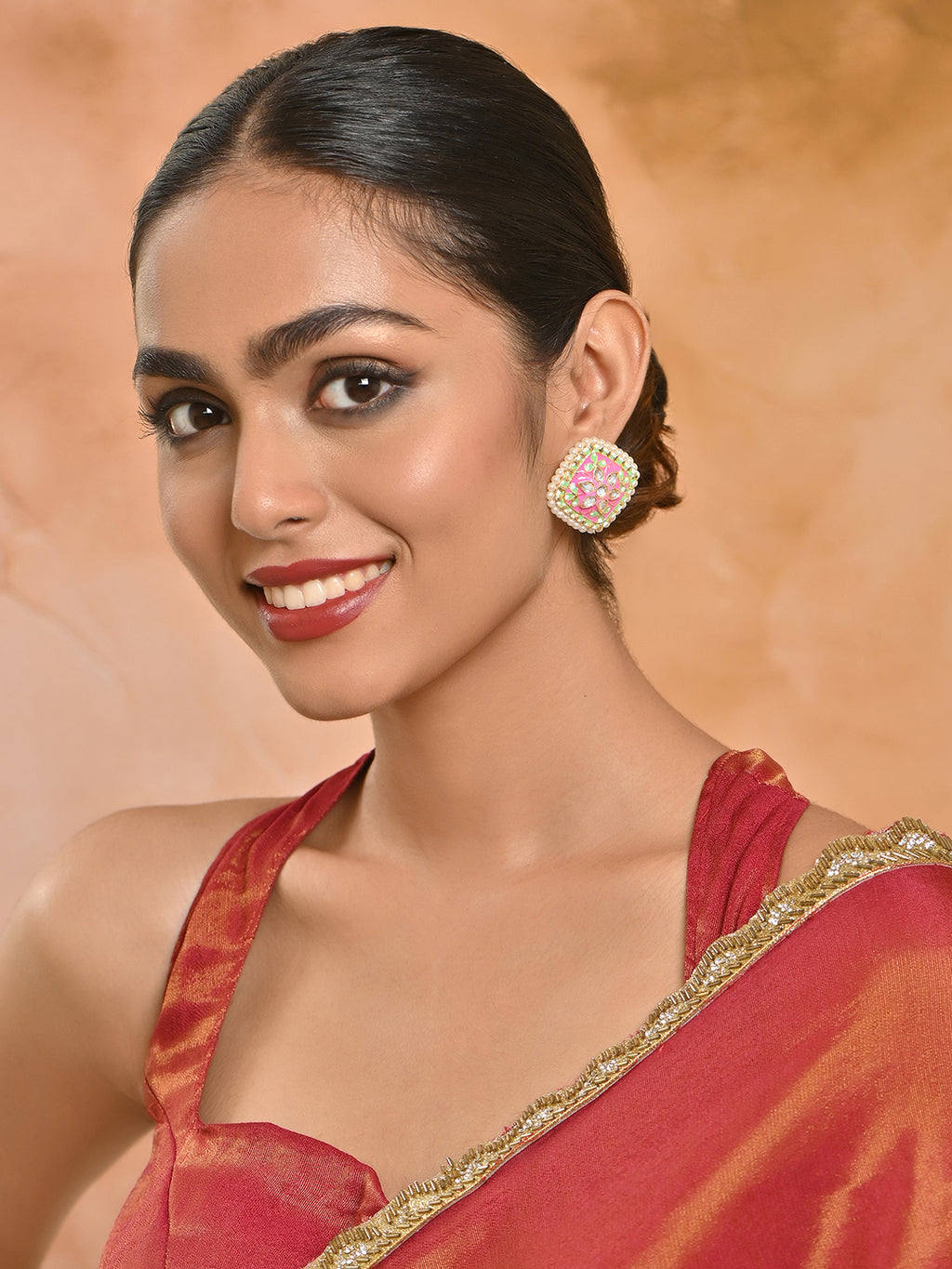 Gul-Zamrud Meenakari Kundan Pearl Studs