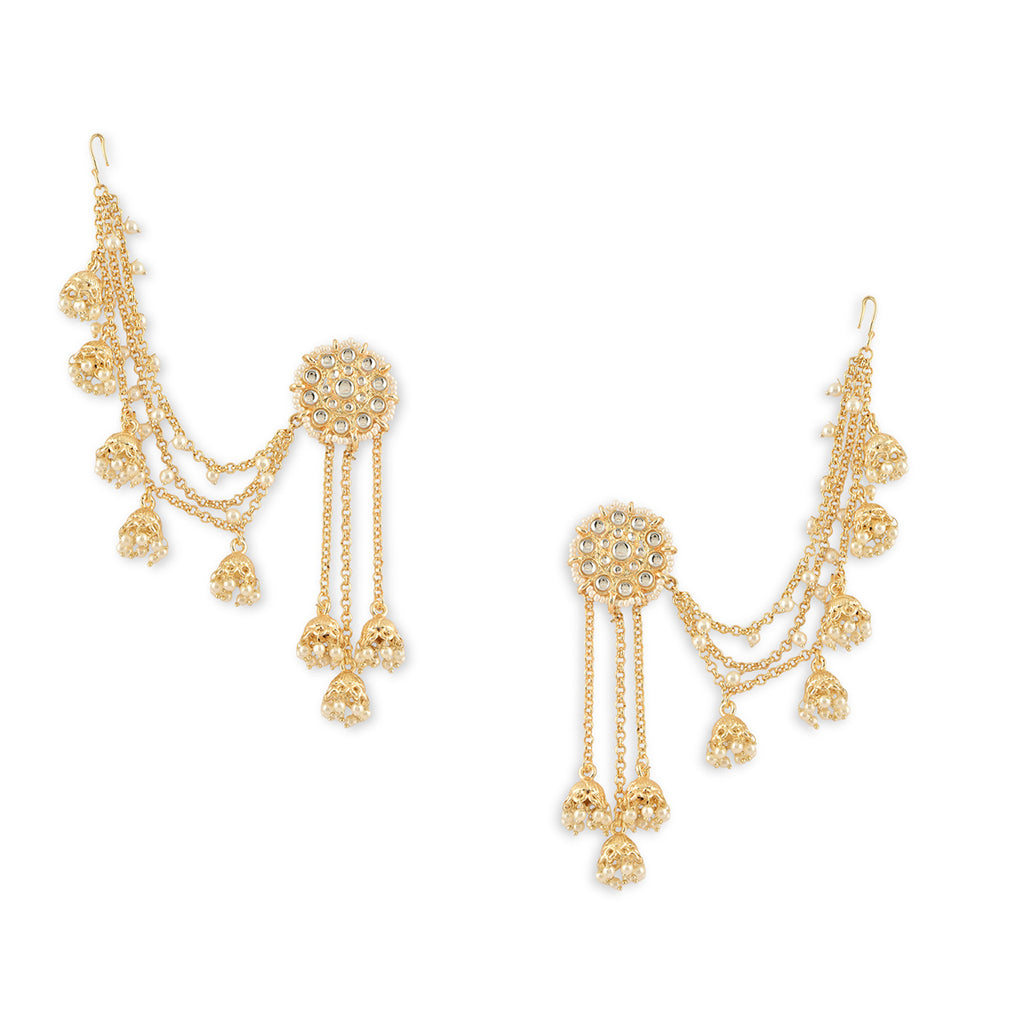 Rajwada Pearl Cascade Drop Earring With Ear Chain