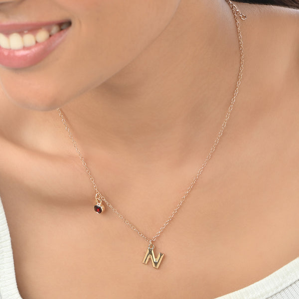 Personalised Initials & Birthstone Charms Necklace - N