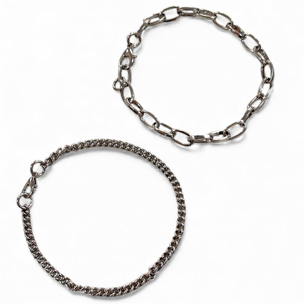 Silver Chain Dual Bracelet Set of 2
