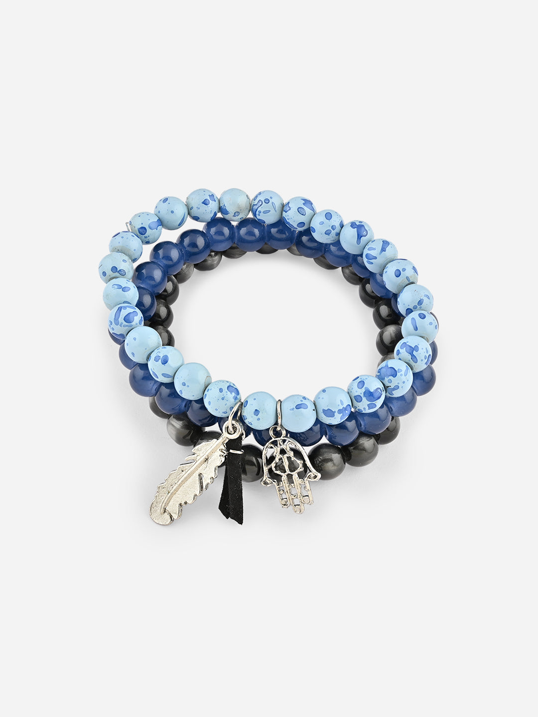 Set of 3 Blue & Black Beaded Bracelet Set