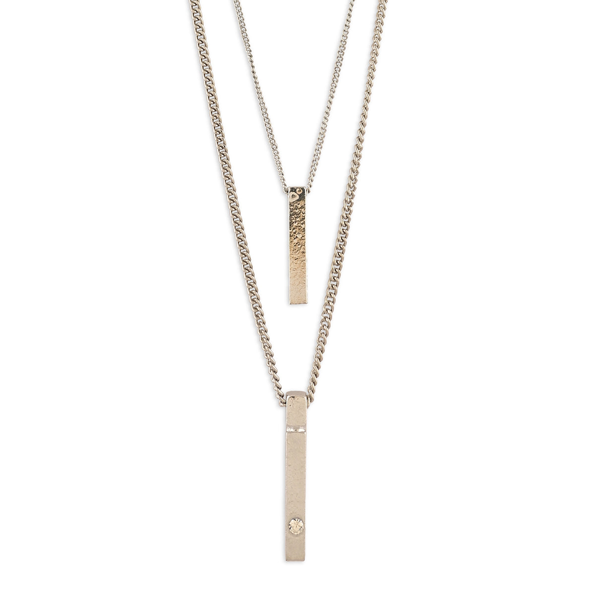 Men's Layered Silver-Tone Bar Pendant Necklace