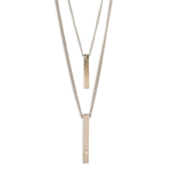 Men's Layered Silver-Tone Bar Pendant Necklace