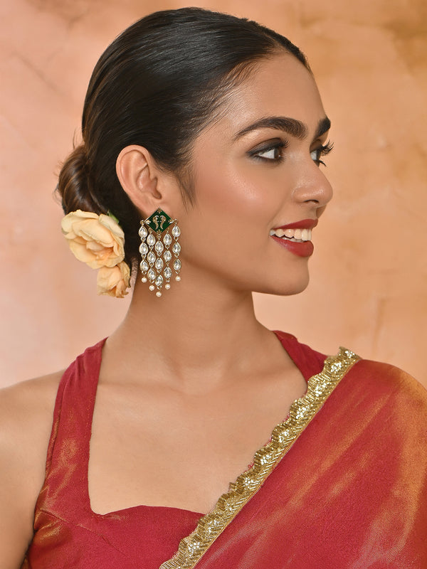 Leela Green Kundan Tassel Drop Earrings