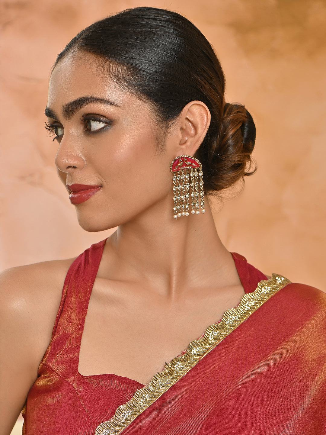 Mayur-Milan Fuschia Kundan Jhaalar Drop Earrings