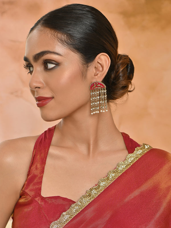 Mayur-Milan Fuschia Kundan Jhaalar Drop Earrings
