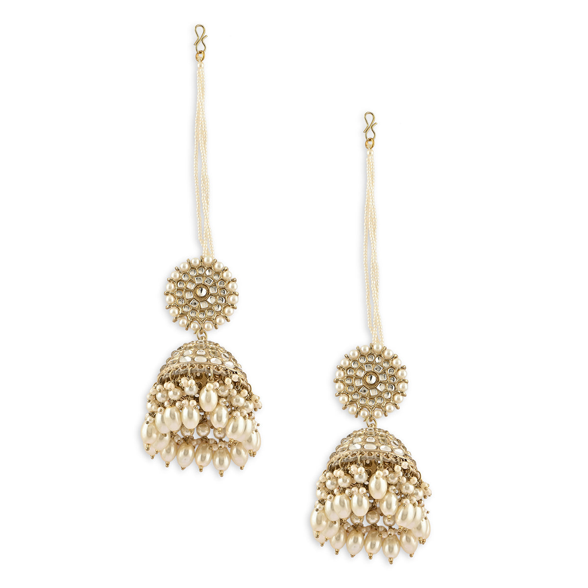 Blush Pink Heavy Jhumka Earring With Ear Chain