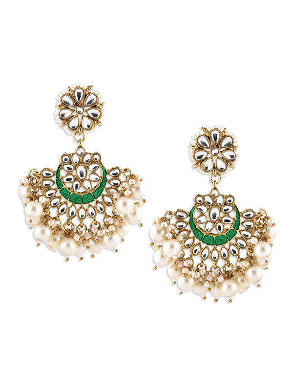 Golden Green Kundan Studded Contemporary Chandbalis