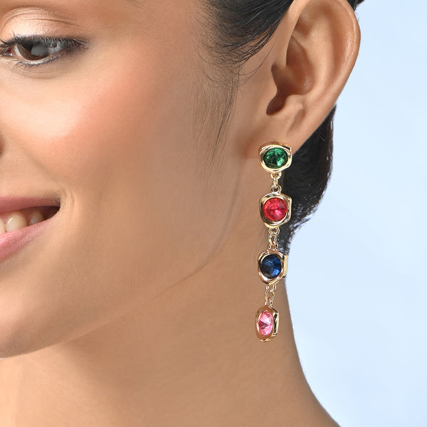 Gold-Plated Multi-Gemstone Drop Earrings