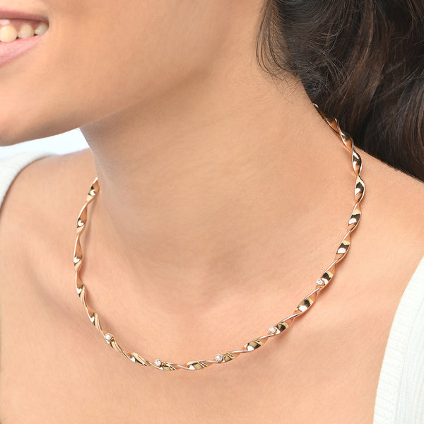 Gold Twisted Choker with Crystal Accents