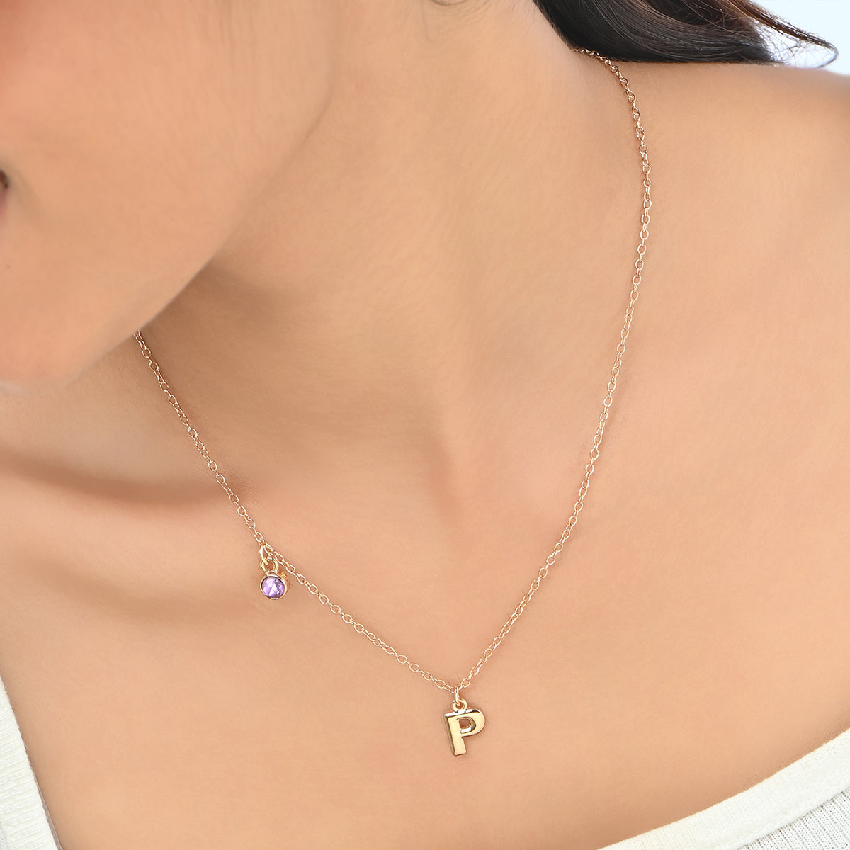 Personalised Initials & Birthstone Charms Necklace - P