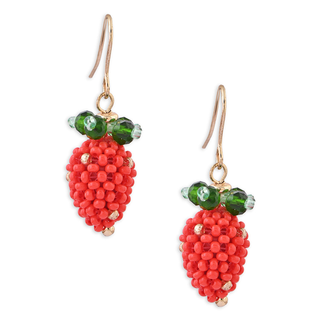 Strawberry Delight Red Beaded Drop Earrings