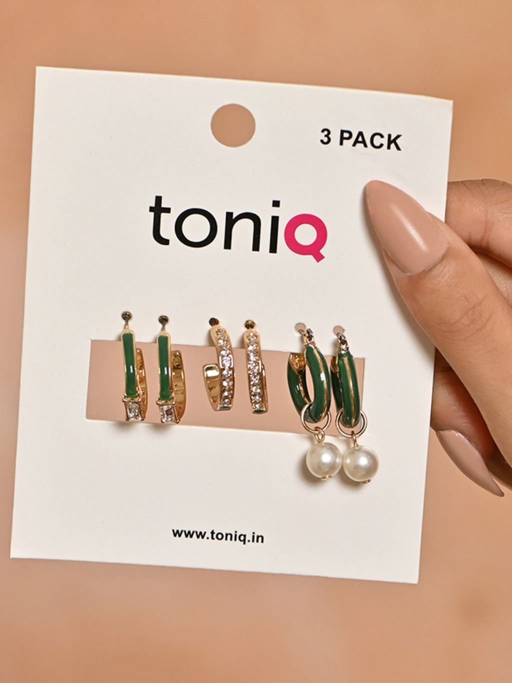 Emerald Glint Crystal Hoop Earrings (Set of 3)
