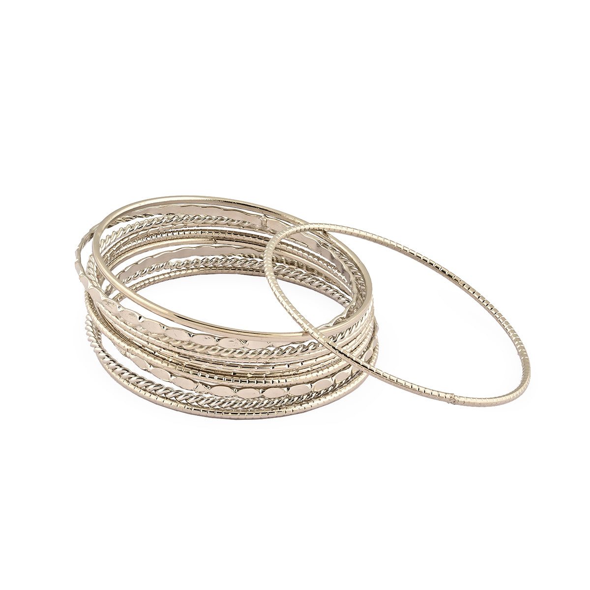 Silver-Plated Traditional Textured Bangles Set (Set of 13)
