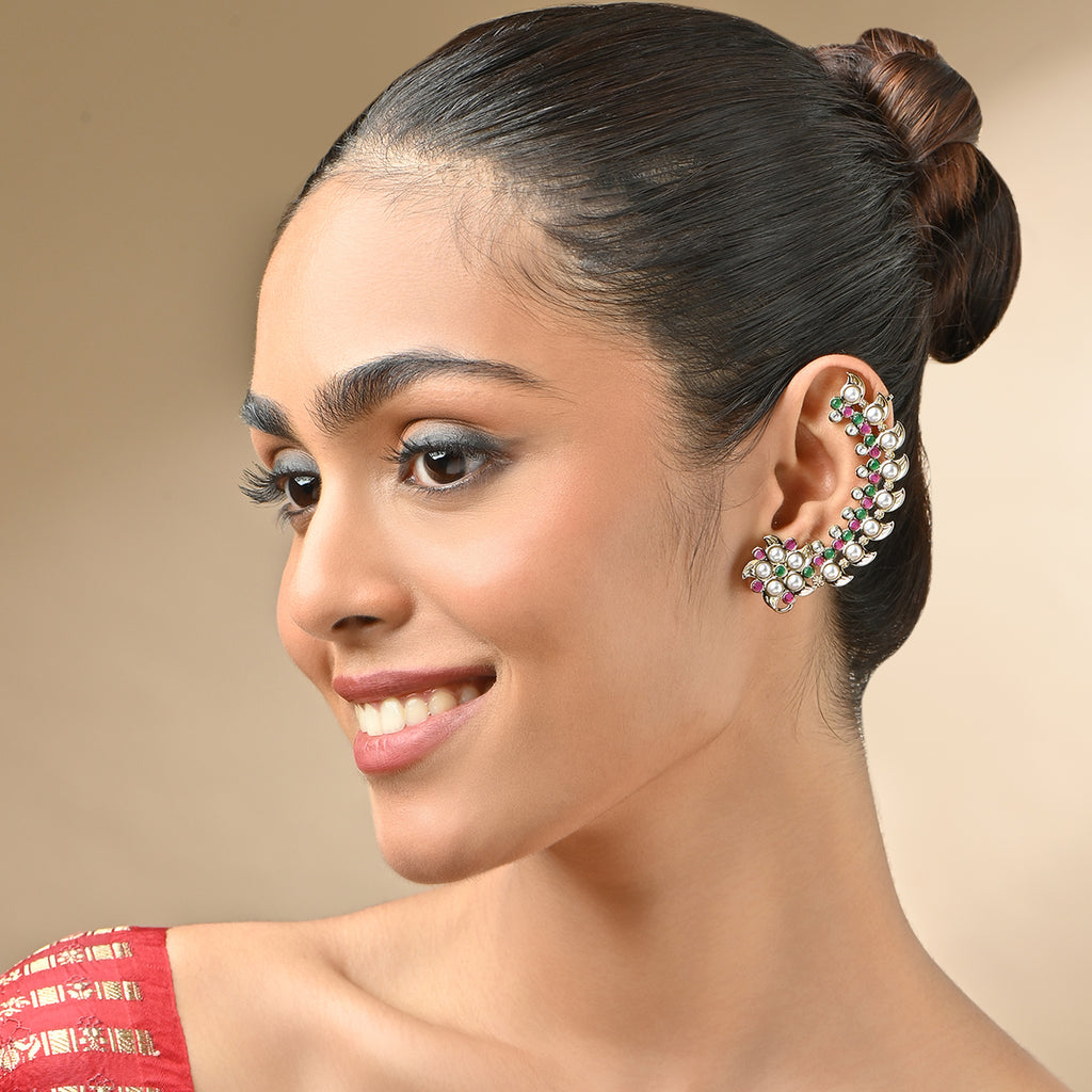 Gold Pearl & Stone Mehndi Earcuffs