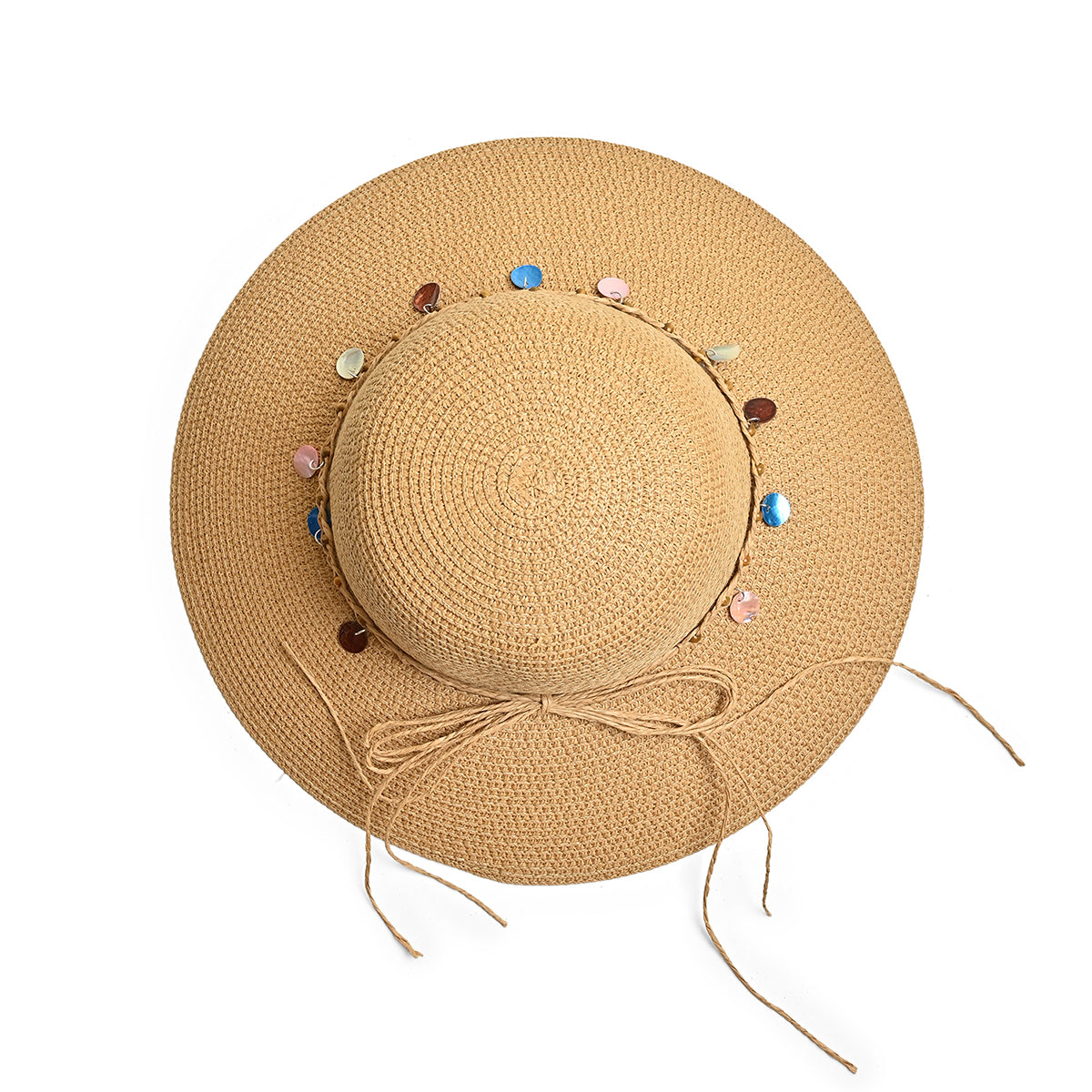 Brown Woven Straw Sun Hat with Multicolour Charms