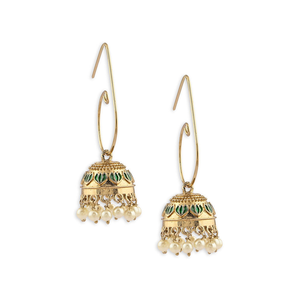 Golden Ethnic Hoop Earring With Textured Jhumka