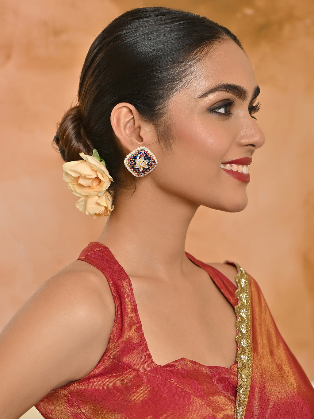 Gul-Zamrud Meenakari Kundan Pearl Studs