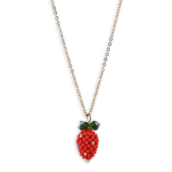 Strawberry Sweetheart Red Beaded Pendant Necklace