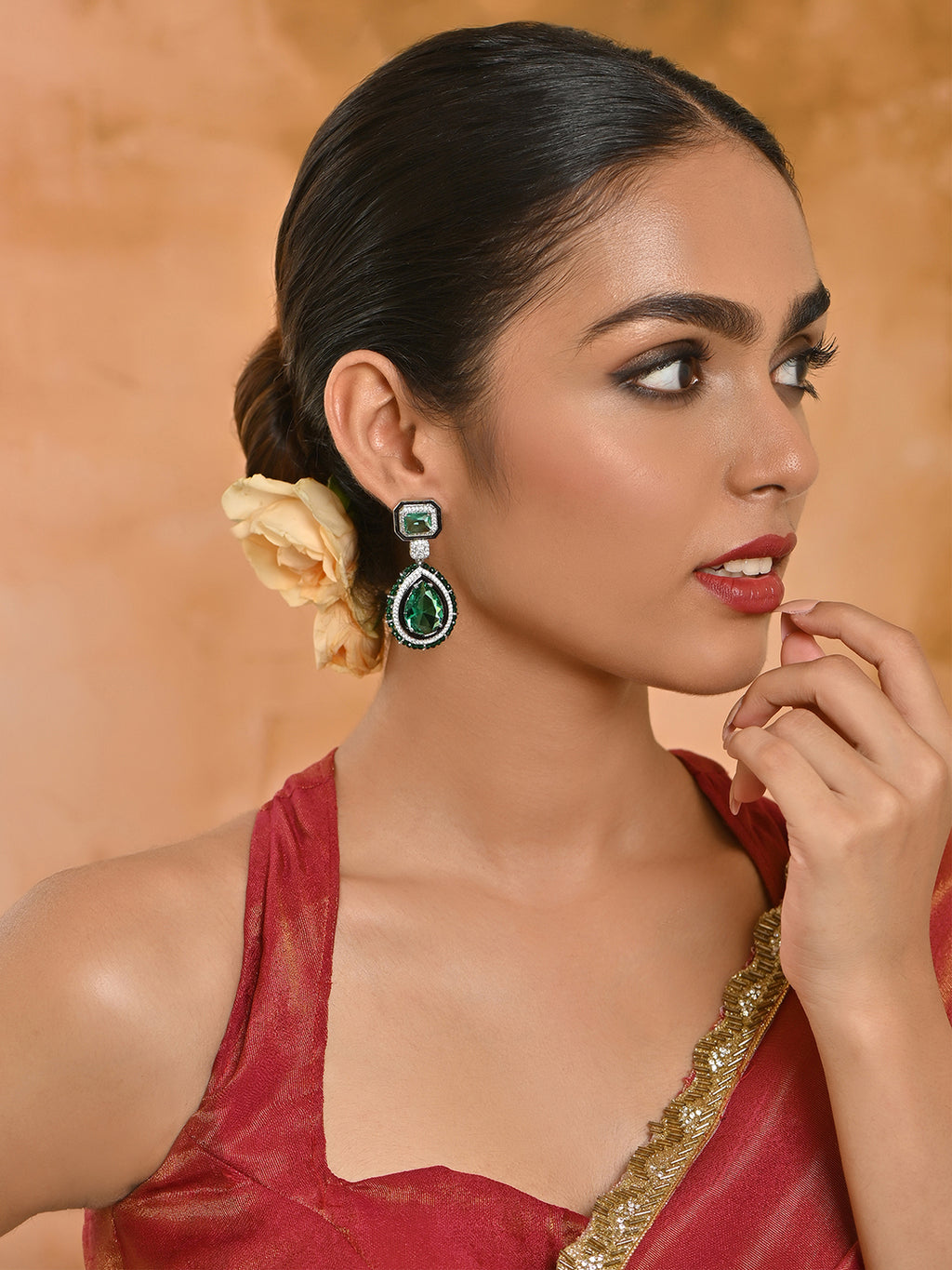 Heeramoti Emerald Bridal AD Drop Earrings