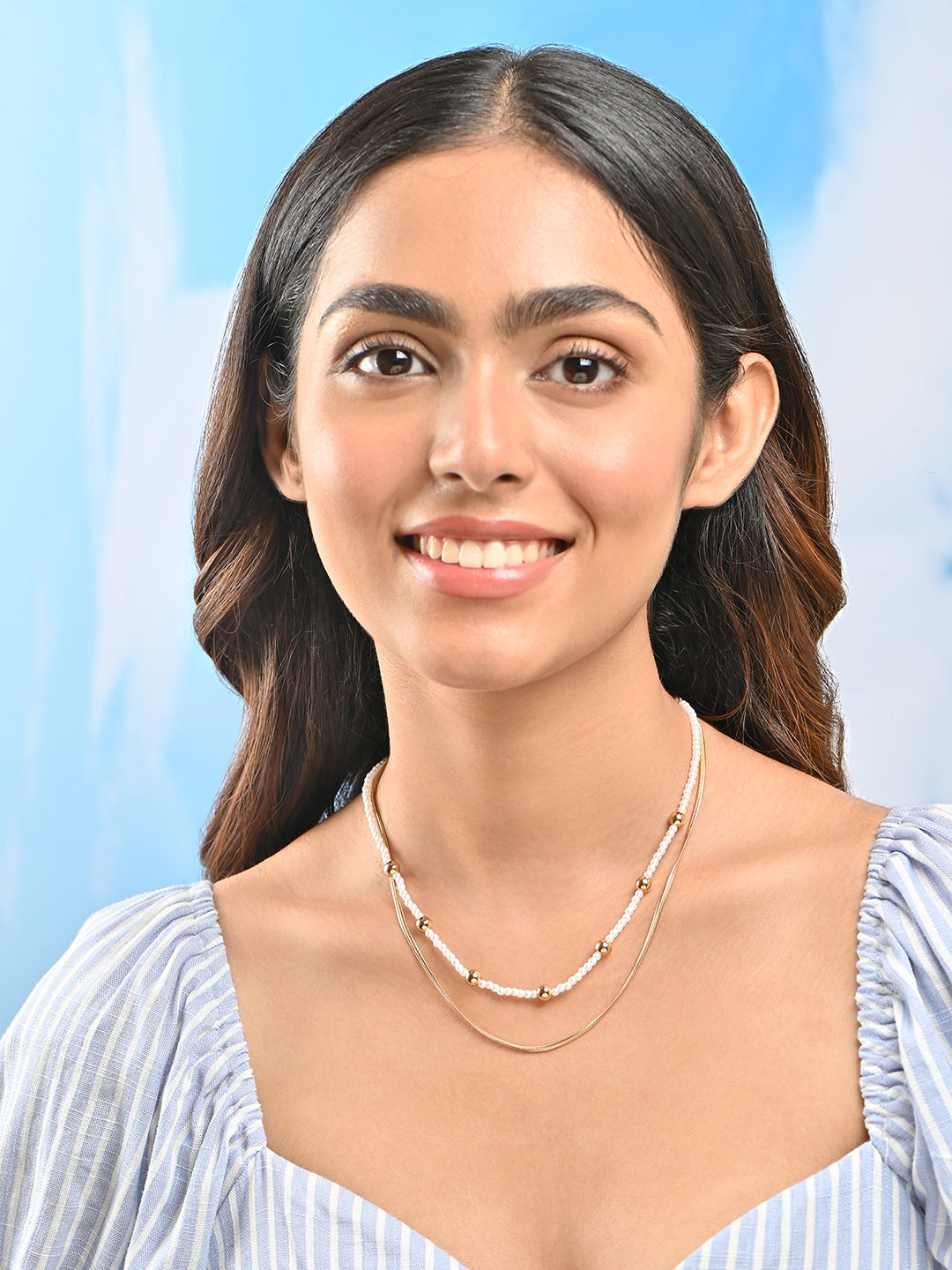 Ivory Drift White Beaded Layered Necklace