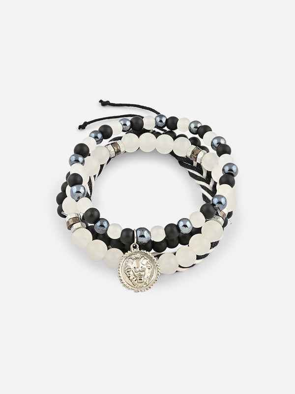 Set of 4 Monochrome Multicolor Beaded & Braided Bracelets