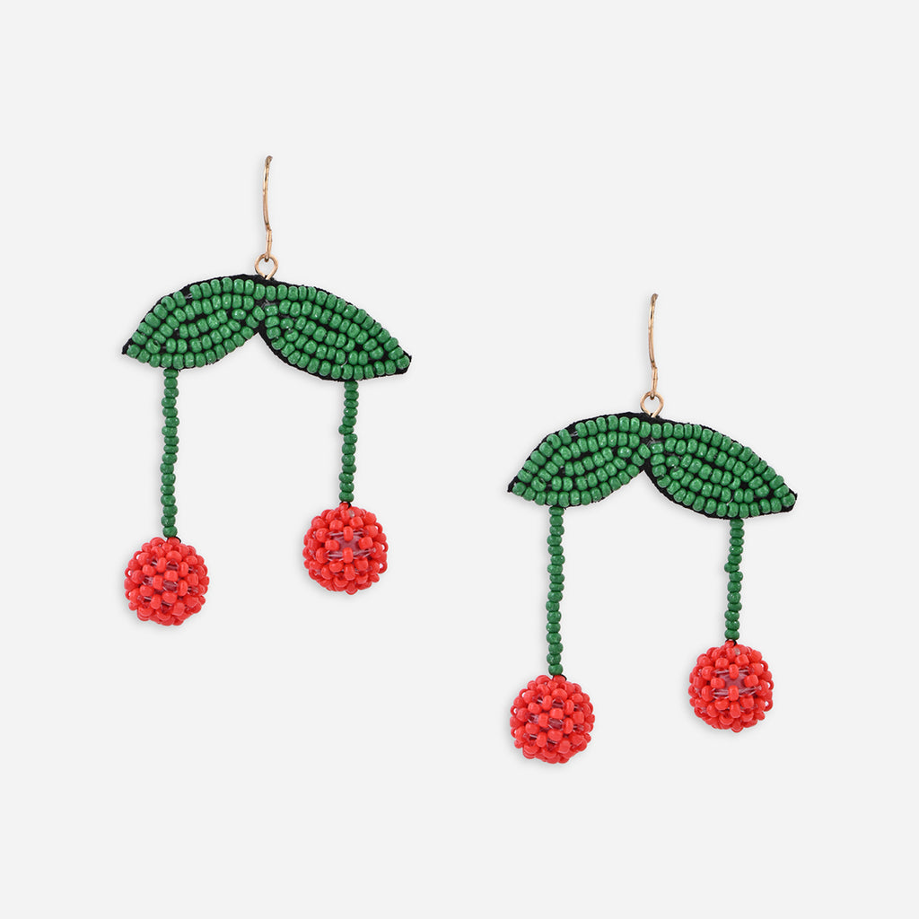Tooty Fruity Cherry Beaded Drop Earrings