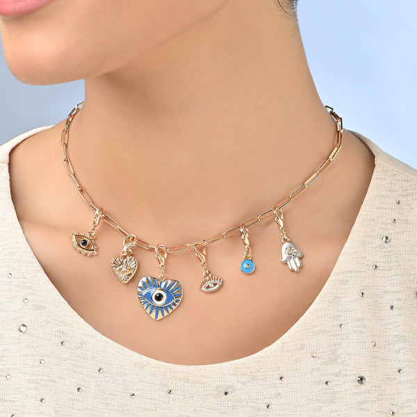 Evil Eye Multi-Charm Necklace Set of 6 Interchangeble Charm