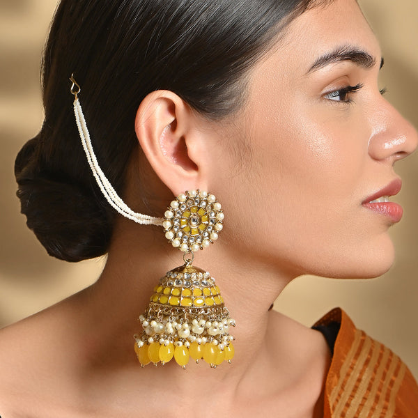 Marigold Glow Kundan Pearl Jhumkas