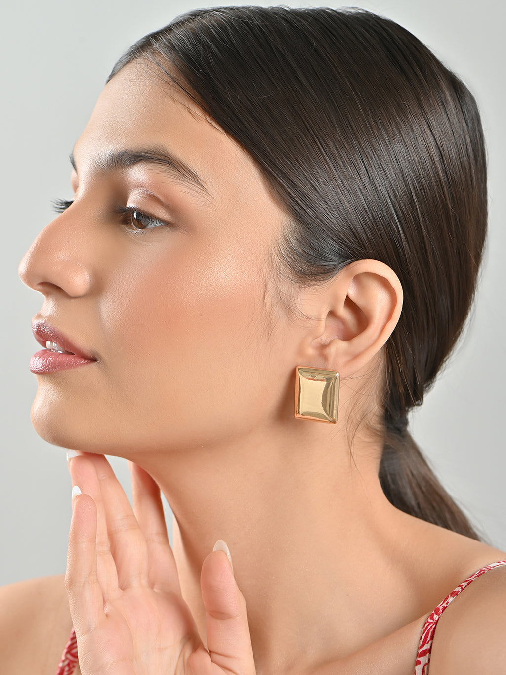 Gilded Edge Geometric Rectangle Studs Earrings