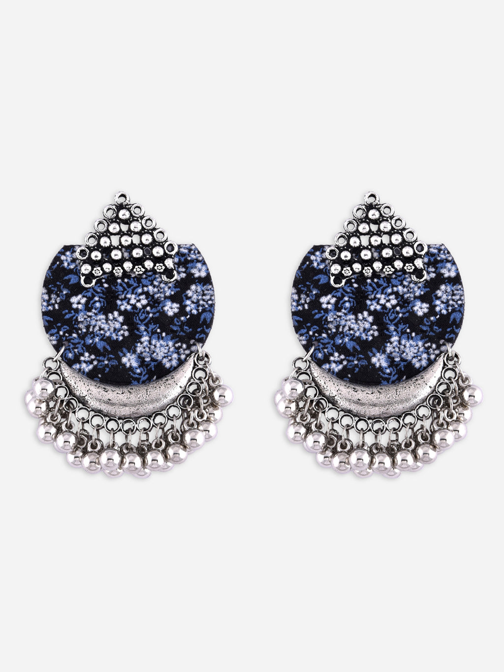 Opulent Azure Blue Ghungroo Floral Earrings