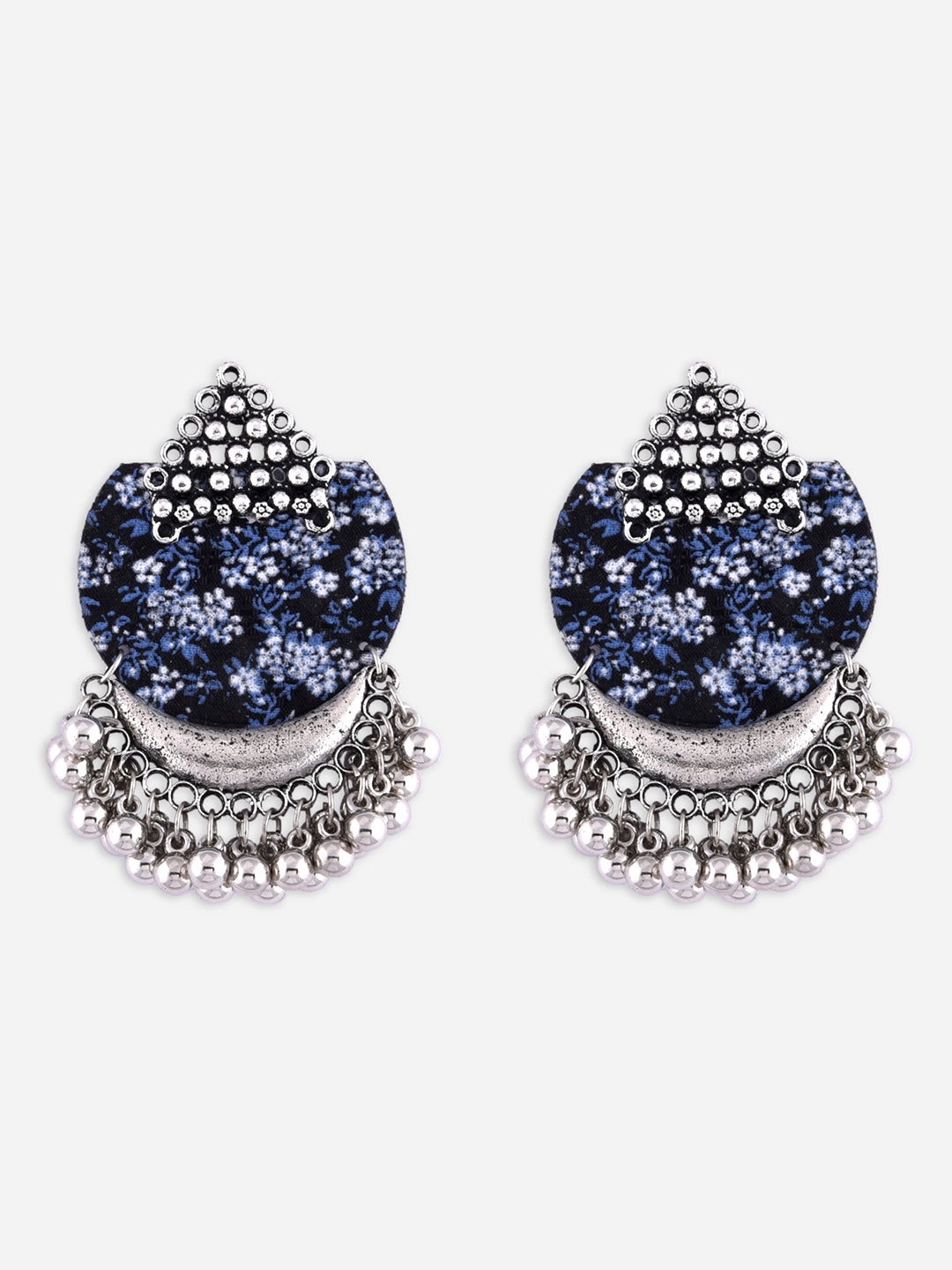 Opulent Azure Blue Ghungroo Floral Earrings