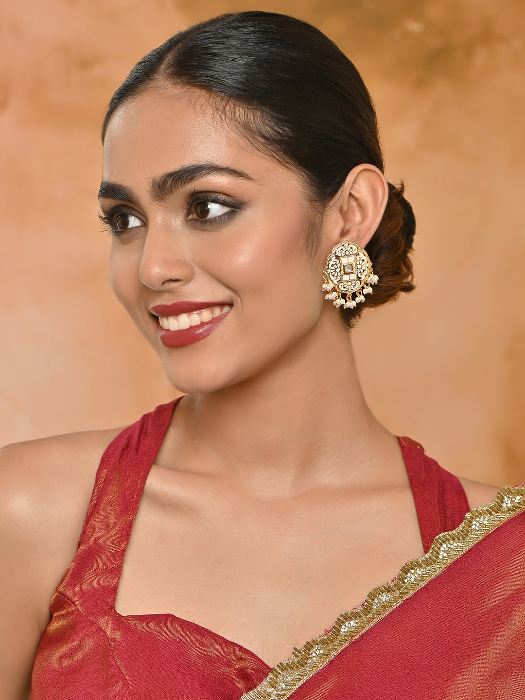 Rajsi-Phool Meenakari Pearl Drop Studs