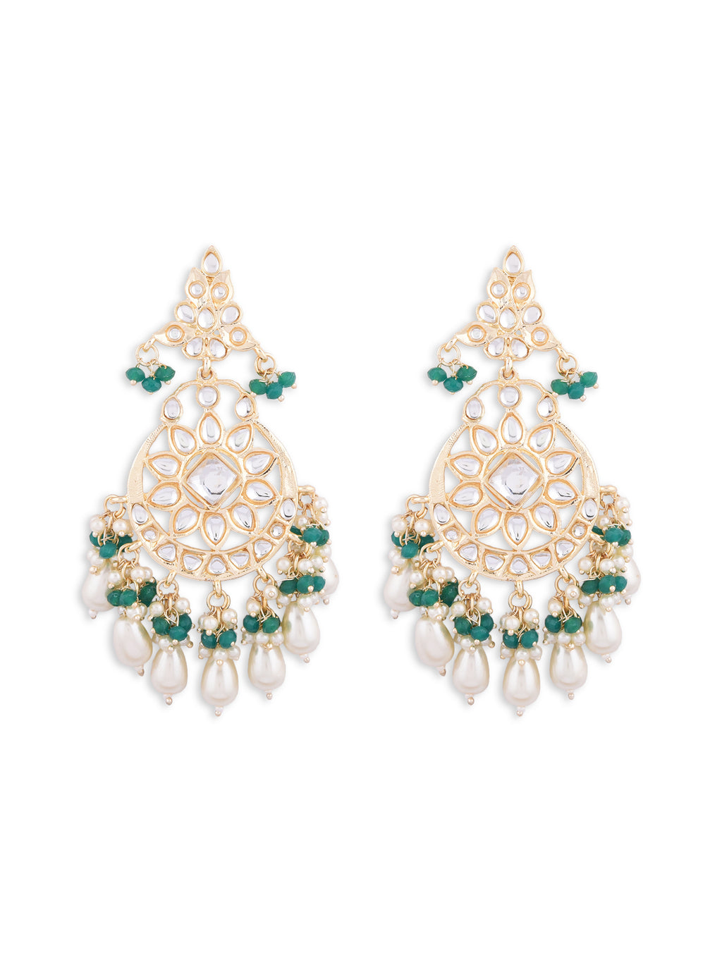 Fida Ethnic Indian Traditional Green Pearl kundan Chanbali Earring for women