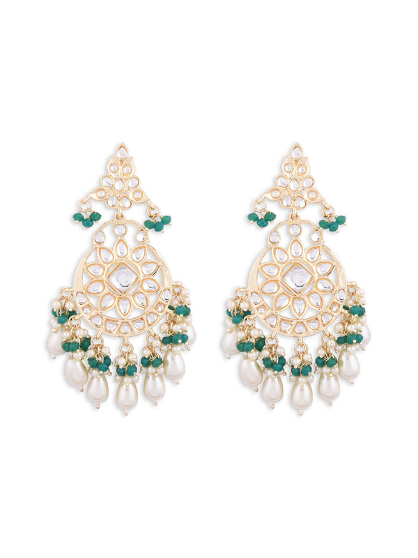 Fida Ethnic Indian Traditional Green Pearl kundan Chanbali Earring for women