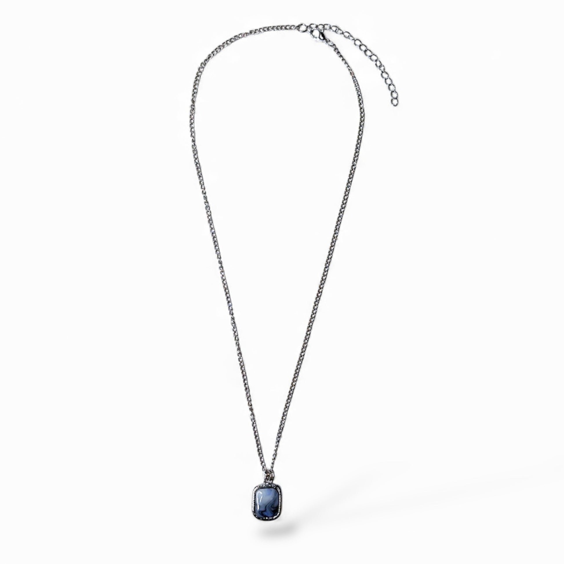 Urban Enamel-Detail Silver Pendant Necklace for Men