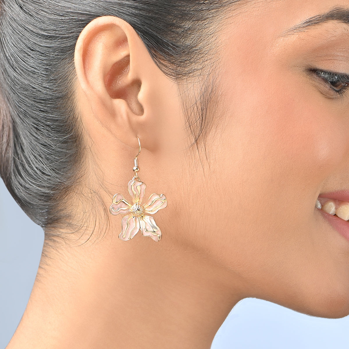 Baby Pink Enamel Floral Drop Earrings