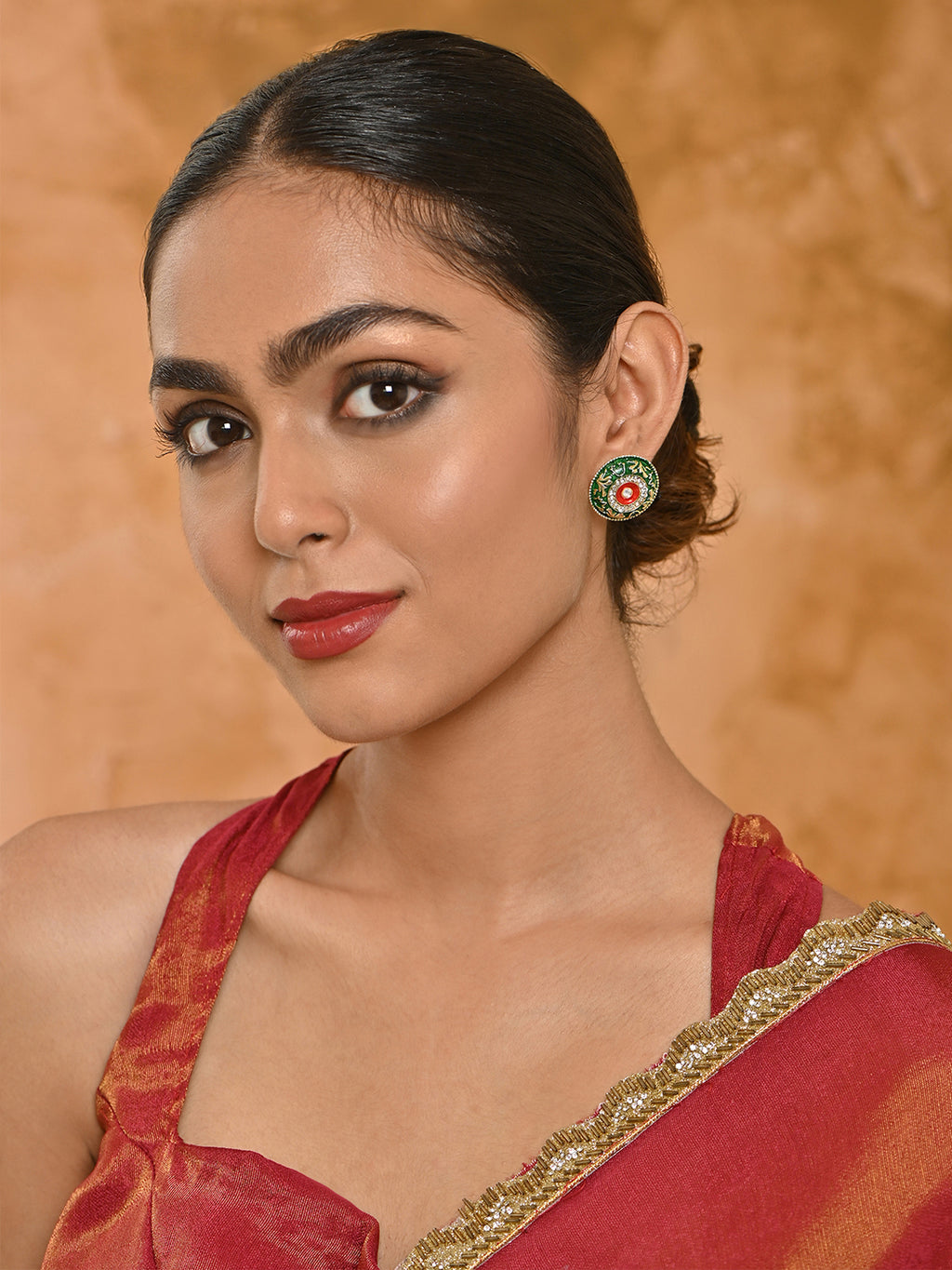 Hari-Gulabi  Stone Glow Meenakari Studs Earrings