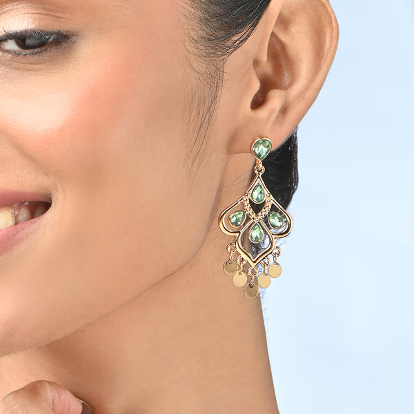 Green Crystal Teardrop Chandelier Earrings