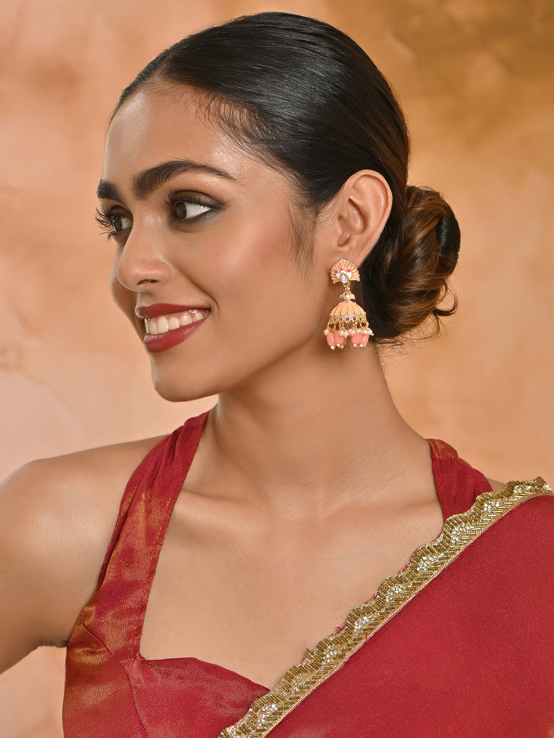 Mayur-Roha Meenakari Jhumka Pearl Earrings