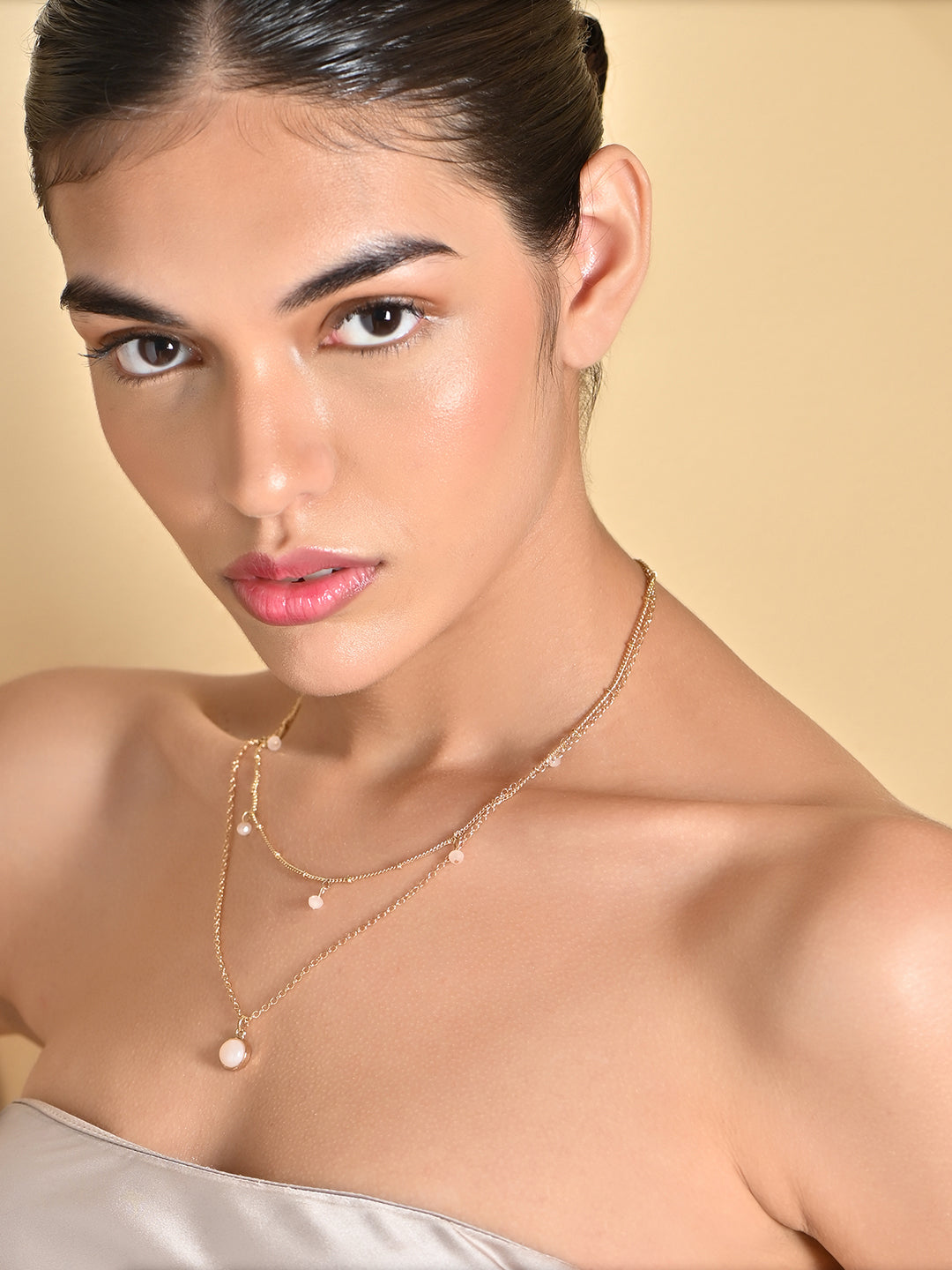 Blush Pearl Gold Layered Necklace