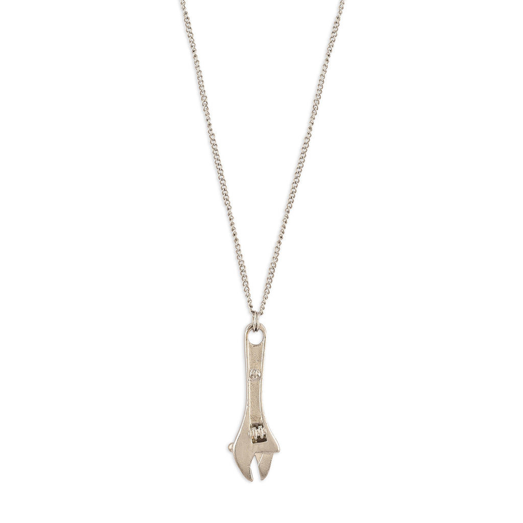 Men’s Silver-Tone Wrench Pendant Necklace