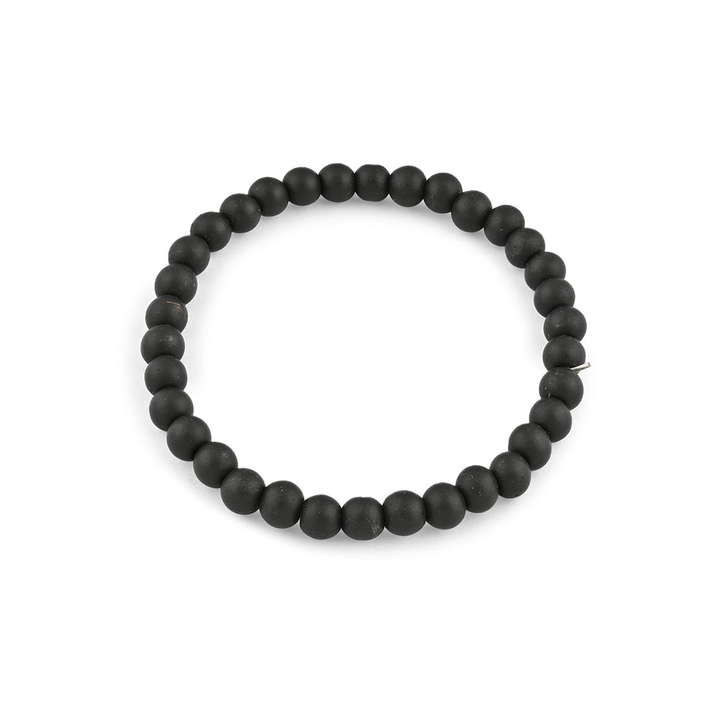 Black Leather & Bead Men’s Bracelet Set of 4