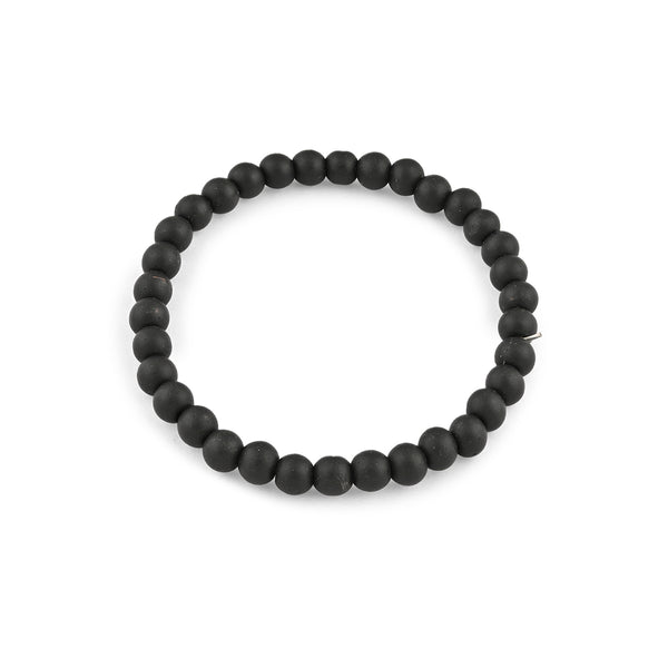 Black Leather & Bead Men’s Bracelet Set of 4