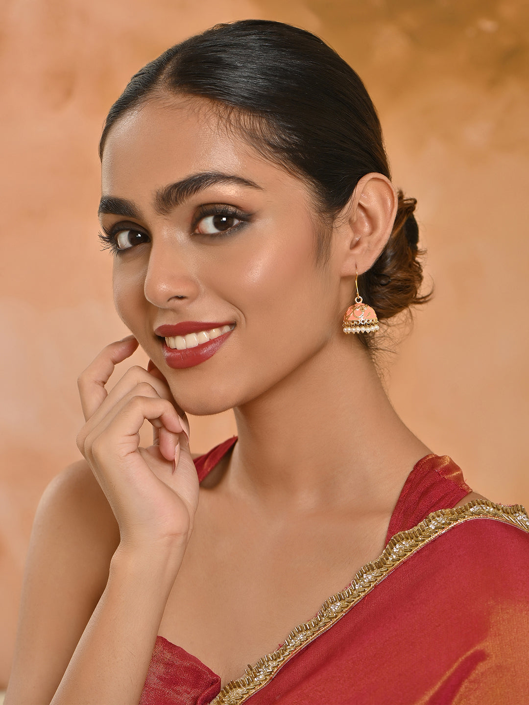 Raj-Neel Floral Meenakari Pearl Jhumka Earrings
