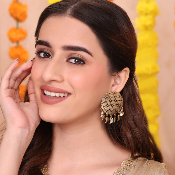 Golden Textured Circular Drop Earrings