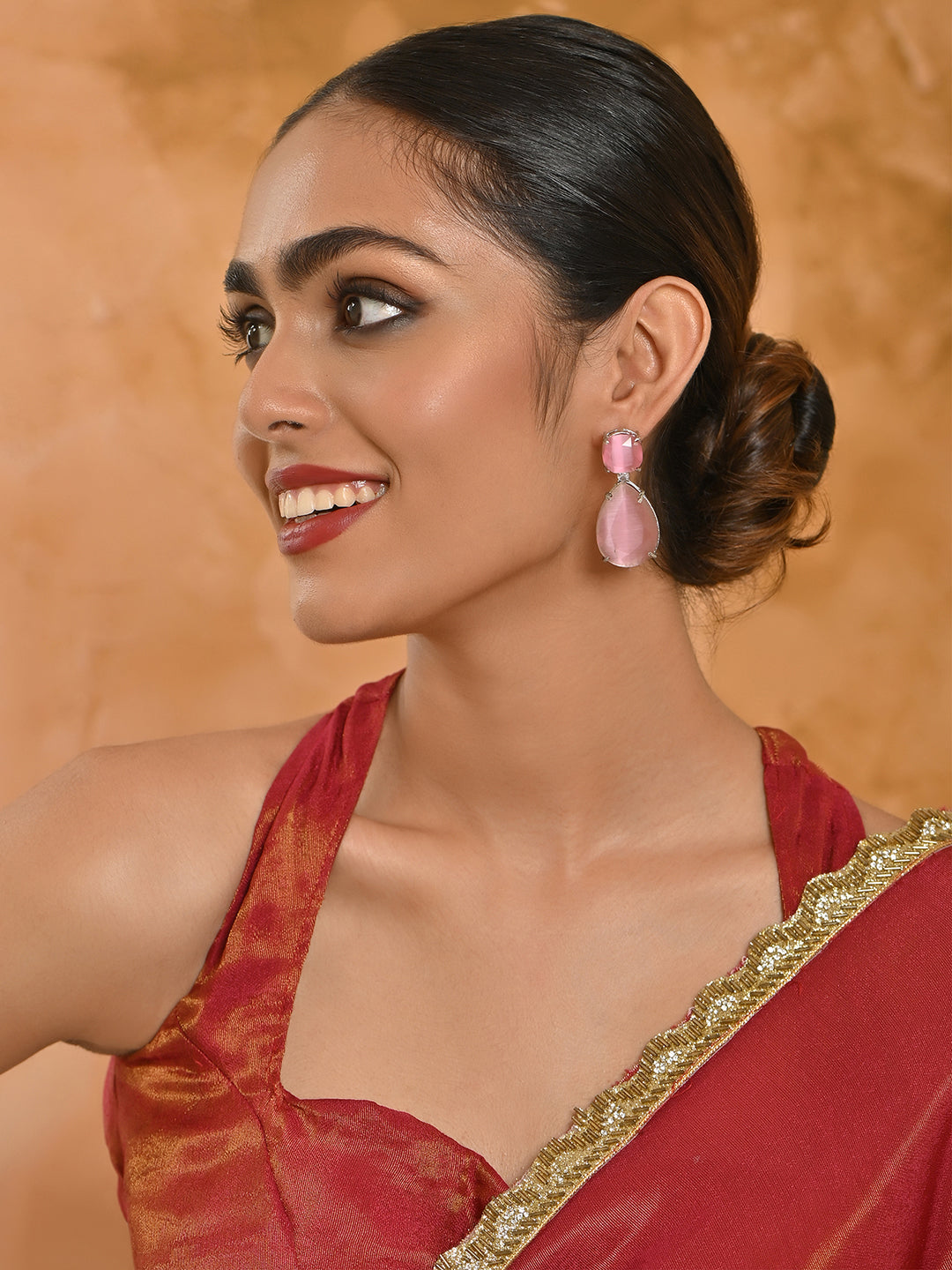 Gulbahaar AD Silver Bridal Drop Earrings