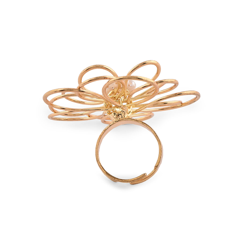 Golden Bloom Pearl Ring